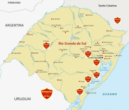 Map showing all Estância's farms location